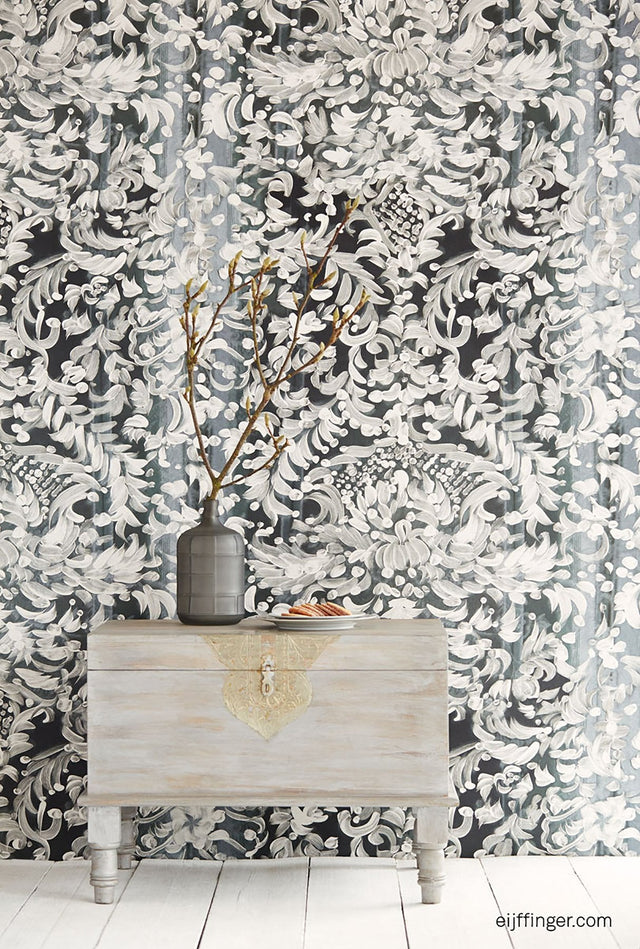 Painted Lace Light Grey Damask Wall Mural