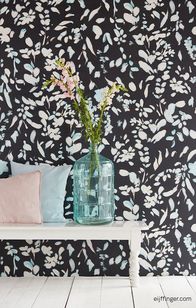Painted Petals Dark Blue Floral Wall Mural with Abstract Botanical Pattern - Eijffinger EJ356219