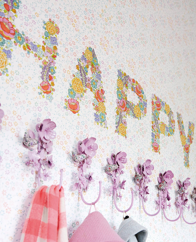 Bring Out The Happy White Floral Graphic Kids Wall Mural - EJ359152