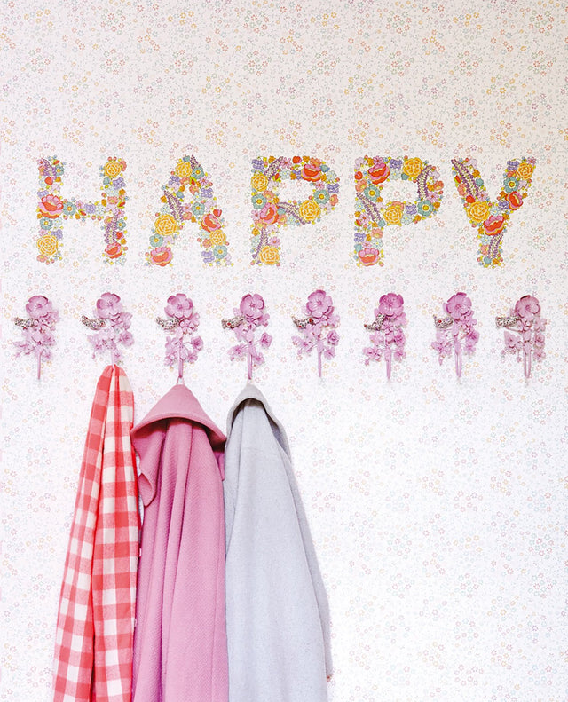 Bring Out The Happy White Floral Graphic Kids Wall Mural - EJ359152
