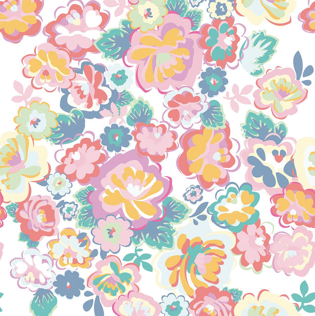 English Country Floral Dream White Wall Mural with Modern Floral Pattern - Eijffinger EJ359159