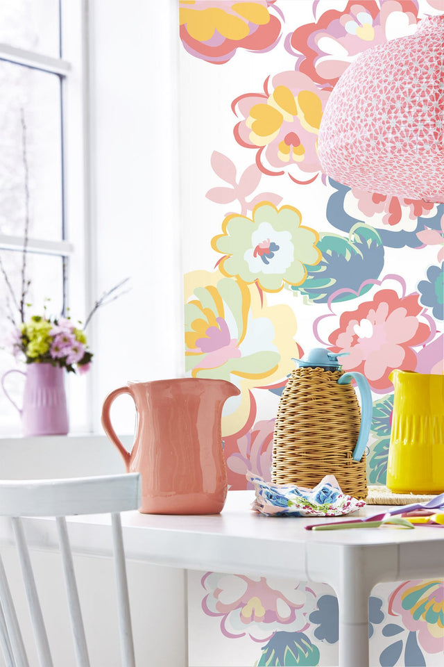 English Country Floral Dream White Wall Mural with Modern Floral Pattern - Eijffinger EJ359159