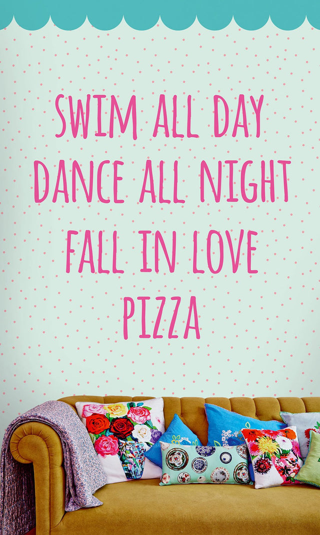 Let's Do It Let's Fall In Love Aqua and Pink Graphic Quote Wall Mural - Eijffinger EJ359167