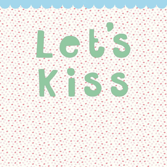 Let's Kiss Pink Lips Graphic Wall Mural with Mint Typography and Scalloped Blue Canopy - Eijffinger EJ359168
