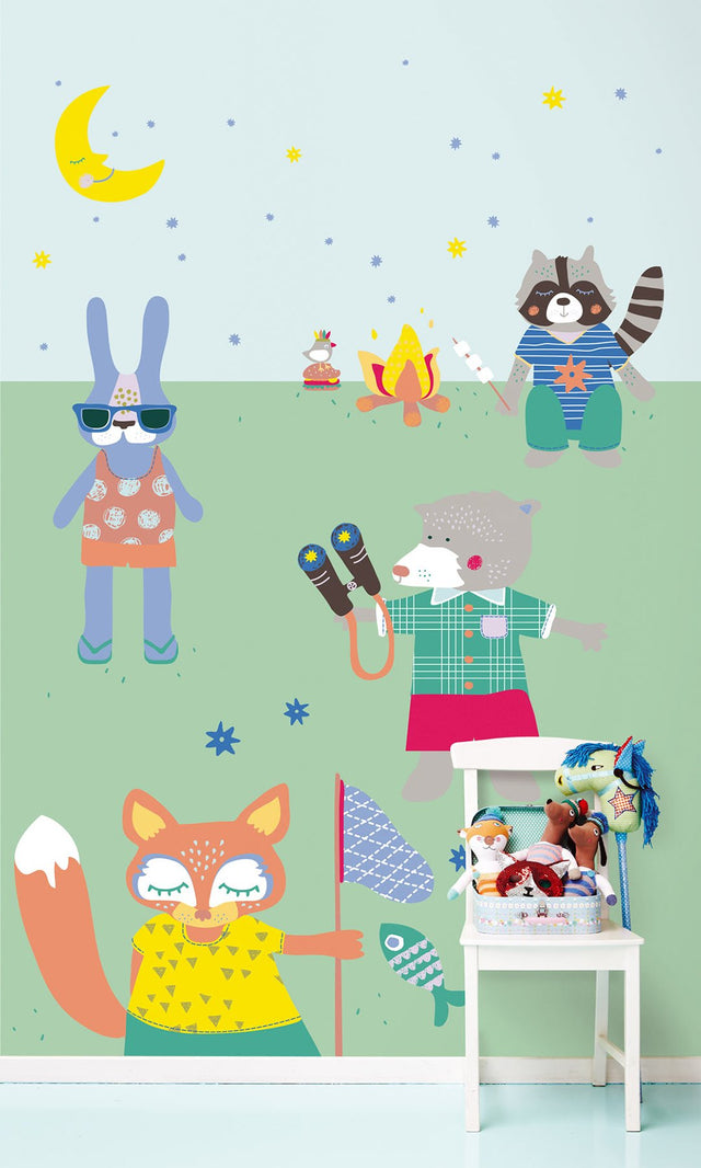 Enjoying The Holidays Multicolor Kids Animals Geometric Non Woven Wall Mural - Eijffinger EJ359172