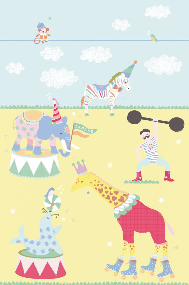 The Circus In Town Yellow Kids Animals Wall Mural - Eijffinger EJ359173