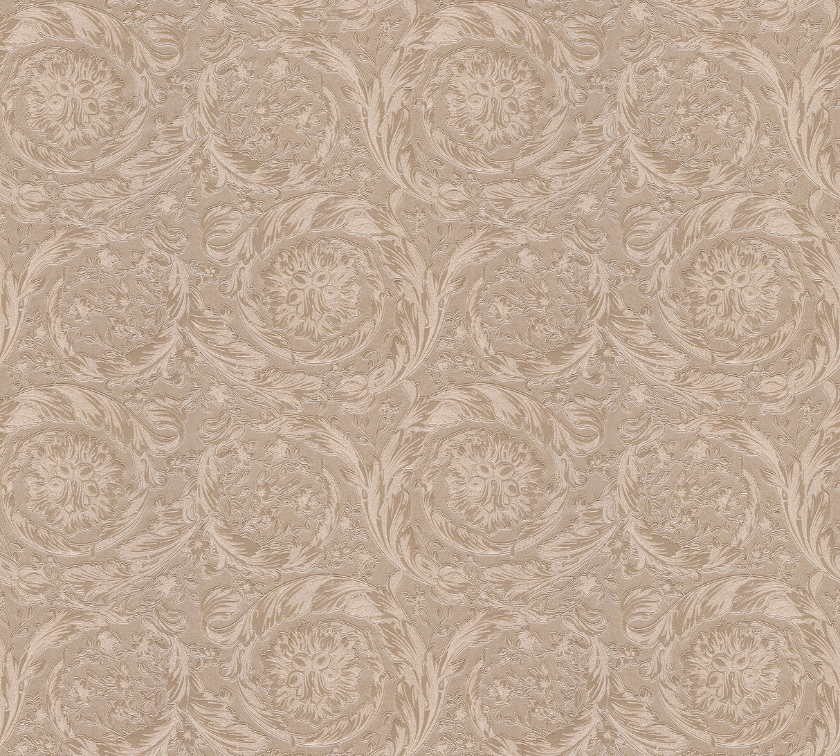 Versace Sublime rose gold metallic acanthus scroll wallpaper pattern