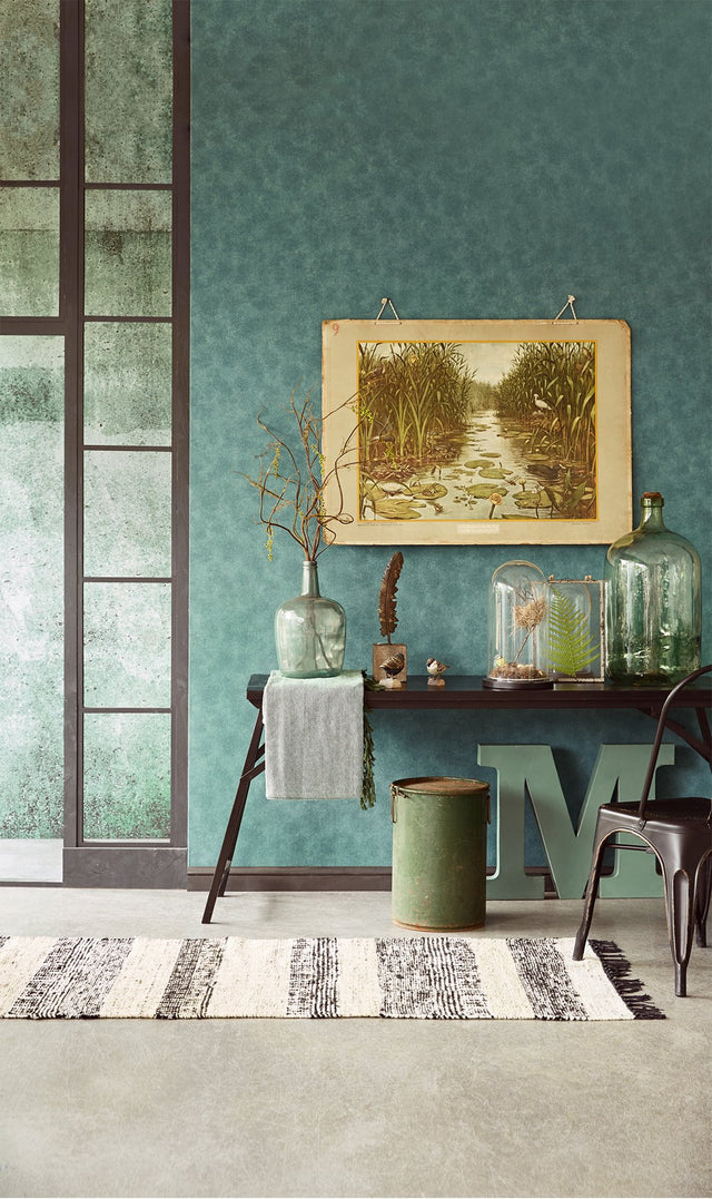 Weathered Concrete Green Wall Mural with Modern Graphic Pattern - Eijffinger EJ369151