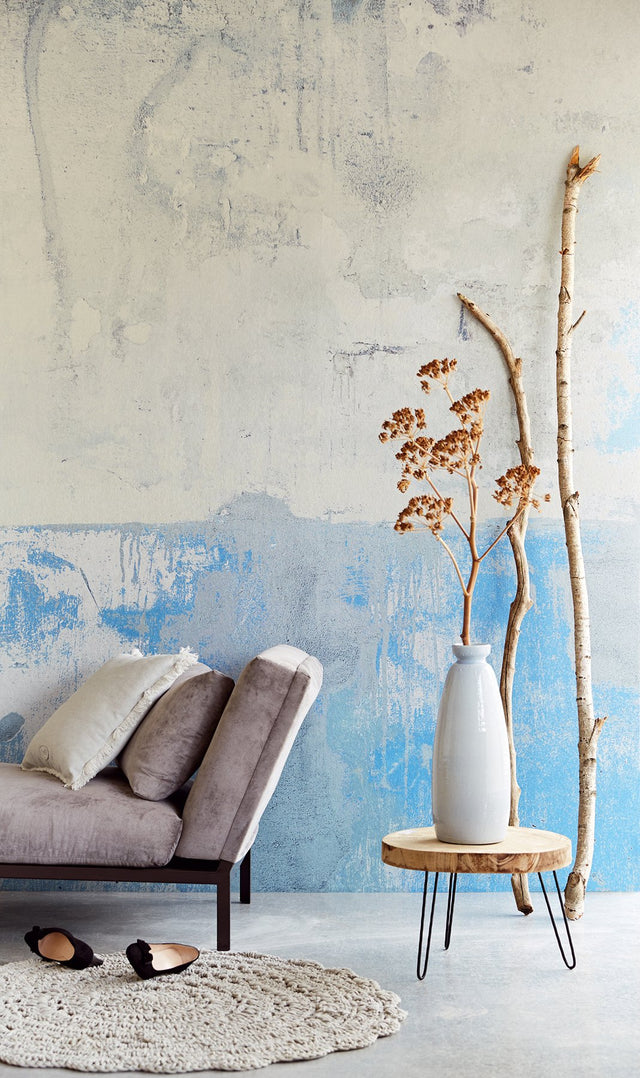 Blue Grey Weathered Wall Mural with Modern Graphic Concrete Texture - Eijffinger EJ369153