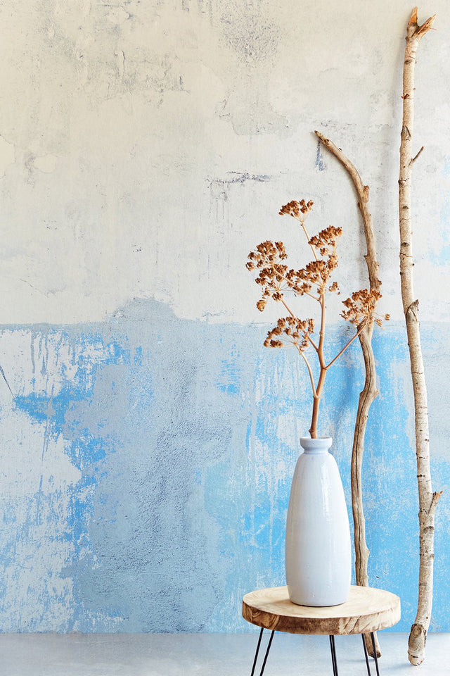 Blue Grey Weathered Wall Mural with Modern Graphic Concrete Texture - Eijffinger EJ369153