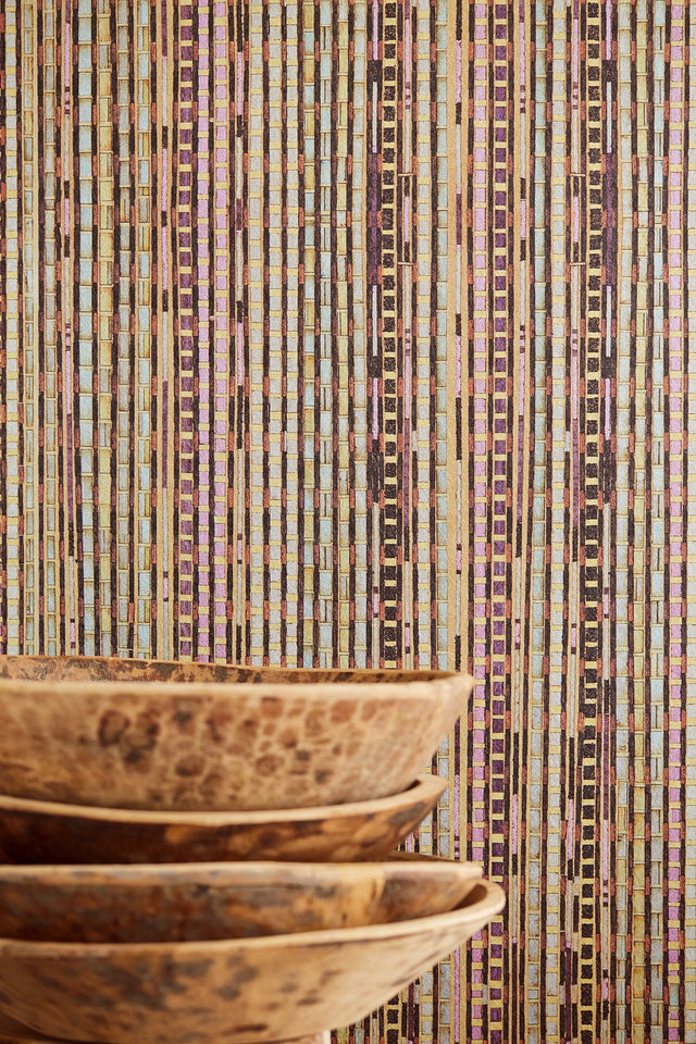 Bamboo Multicolor Geometric Wall Mural with Metallic Finish - Eijffinger EJ369154