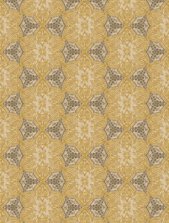 Boho Flower Ochre Wall Mural with Metallic Floral Medallion Pattern - Eijffinger EJ376095
