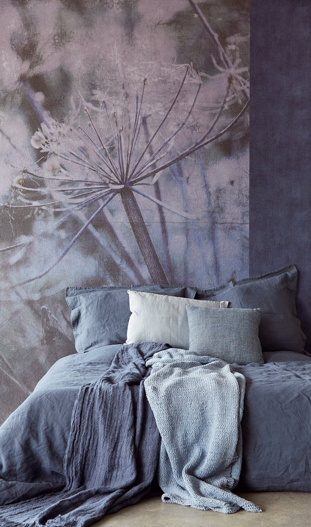 Acanthus Blue Wall Mural with Modern Floral Graphics Pattern - EJ379106