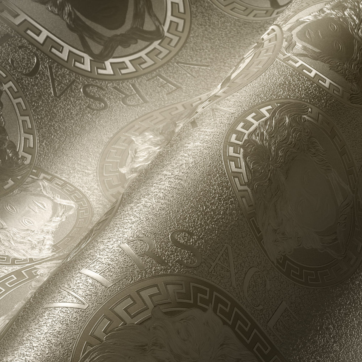 Gilded Age Metallic Silver by Versace Volume 5 Medallion Metallic Vinyl Wallpaper – Versace 384613X