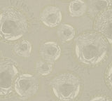 Metallic silver medallion wallpaper with classical portrait motifs and Versace lettering