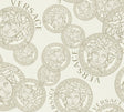 Versace Dynasty Cappuccino medallion sidewall wallpaper with tonal Greek key frames and satin finish