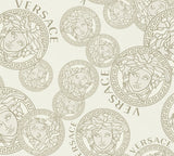 Versace Dynasty Cappuccino medallion sidewall wallpaper with tonal Greek key frames and satin finish