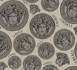 Versace Monarch greyscale Medusa medallion wallpaper with Greek key border motifs