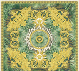 Versace Mirage Huescape medallion and tropical leaf motif wallpaper in green with ornate gold detailing