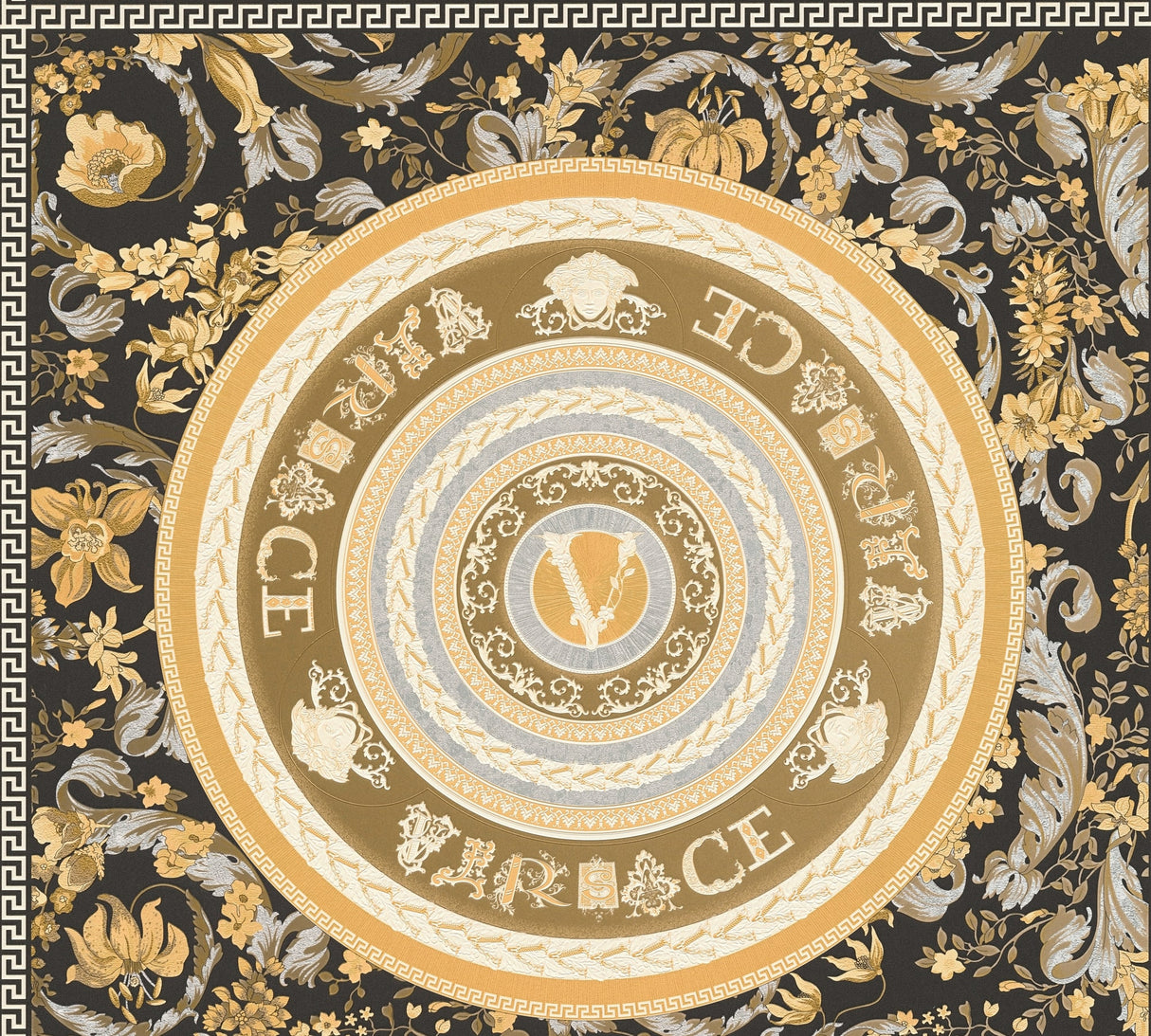 Versace Ember Candlelight metallic medallion floral vinyl wallpaper