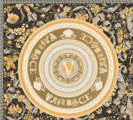 Versace Ember Candlelight metallic medallion floral vinyl wallpaper