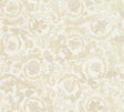 Versace Empress wallpaper in Butterscotch with an elegant floral scroll motif on an off-white ground