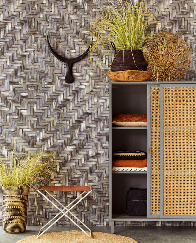 Lakewood Weave Ebony Wallpaper Mural with Textured Weave Graphic Pattern - Eijffinger EJ391562