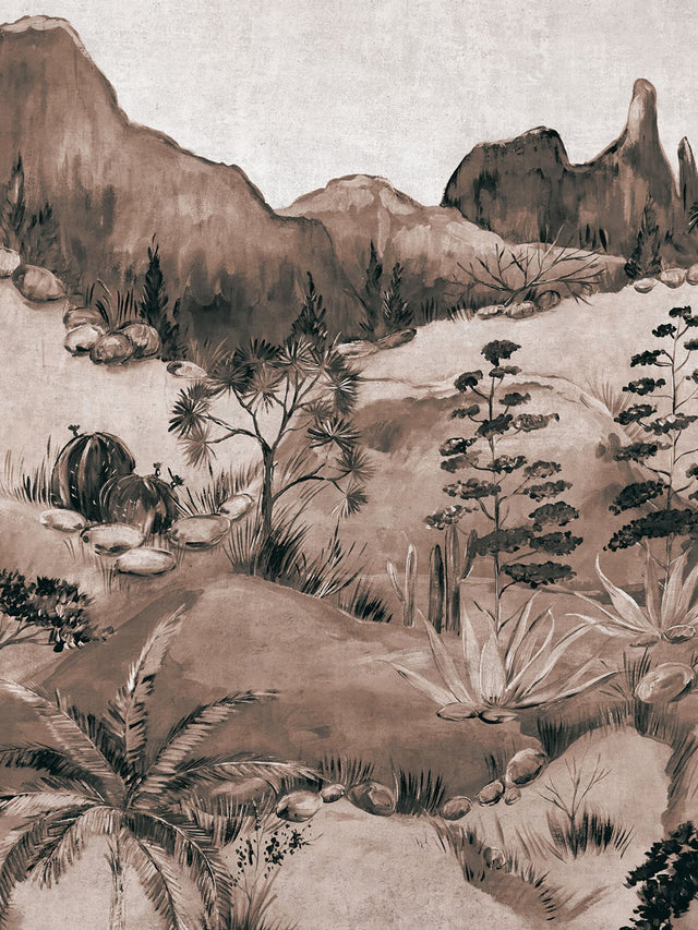 Scenic Savanna Sepia Wall Mural with Bohemian Nature Trees Pattern - Eijffinger EJ391566
