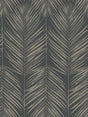 Paradise Palm wallpaper in the Black Sands colorway featuring large palm fronds in taupe on a charcoal background.