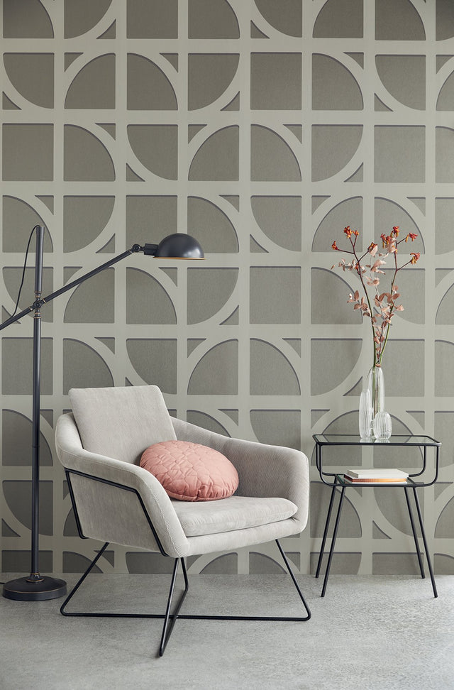 Shapes Dark Grey Curved Trellis Wallpaper