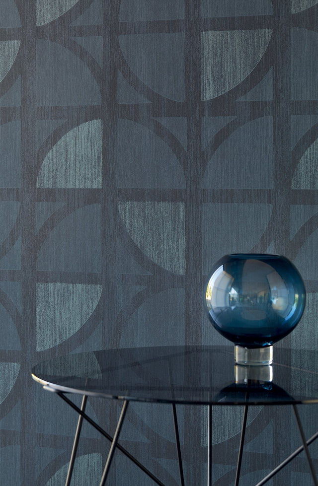 Tulip Dark Blue Geometric Trellis Wallpaper