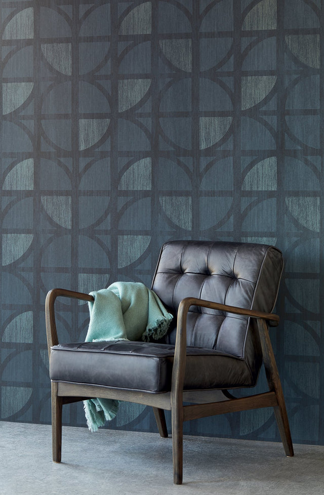 Tulip Dark Blue Geometric Trellis Wallpaper