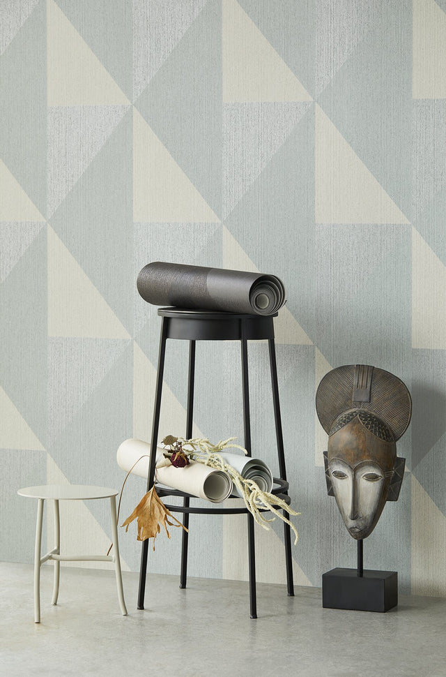 Diamond Light Blue Tri-Tone Geometric Wallpaper