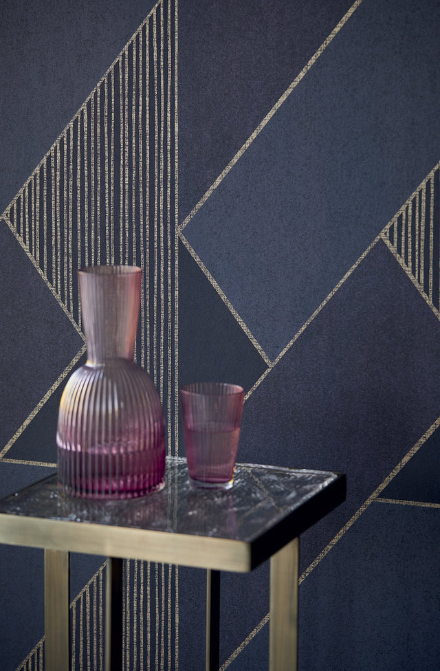 Art Dark Blue Glam Geometric Wallpaper