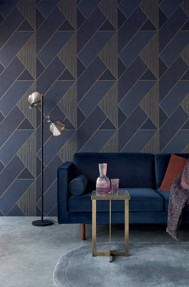 Art Dark Blue Glam Geometric Wallpaper