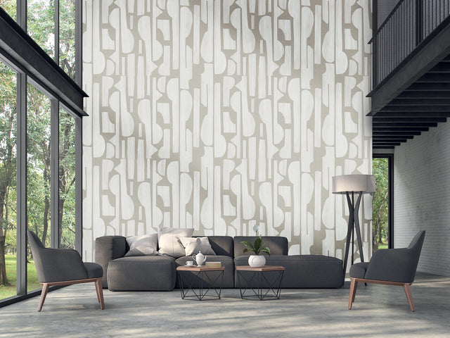Linen White Tapestry Wall Mural with Modern Graphic Pattern - Eijffinger EJ395895