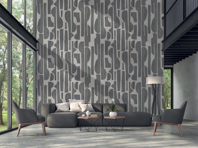 Linen Tapestry Black Wall Mural with Modern Graphic Motif - Eijffinger EJ395896
