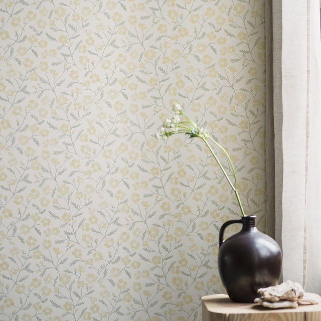 Mira Yellow Wild Rose Floral Wallpaper by Boråstapeter – Schumacher 3965
