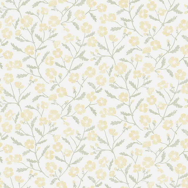 Mira yellow wild rose floral wallpaper by Boråstapeter for Schumacher