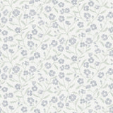 Mira Slate by Boråstapeter, a stylized wild rose floral wallpaper in blue and green on white background, shown in roll and flat view.