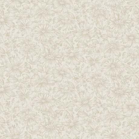 Gabriella Stone floral wallpaper by Boråstapeter for Schumacher, featuring a dense allover pattern of flowers and foliage in a neutral stone colorway.