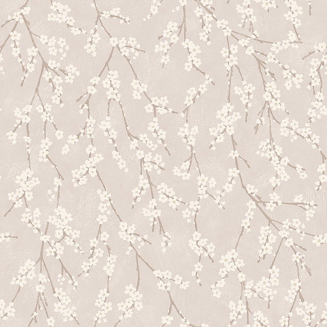 Alice Blush wallpaper by Boråstapeter for Schumacher, featuring delicate trailing apple blossoms in a soft blush colorway.