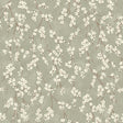 Alice Sage by Boråstapeter delicate apple blossom floral wallpaper on a soft sage green background, shown in close-up and as a roll.