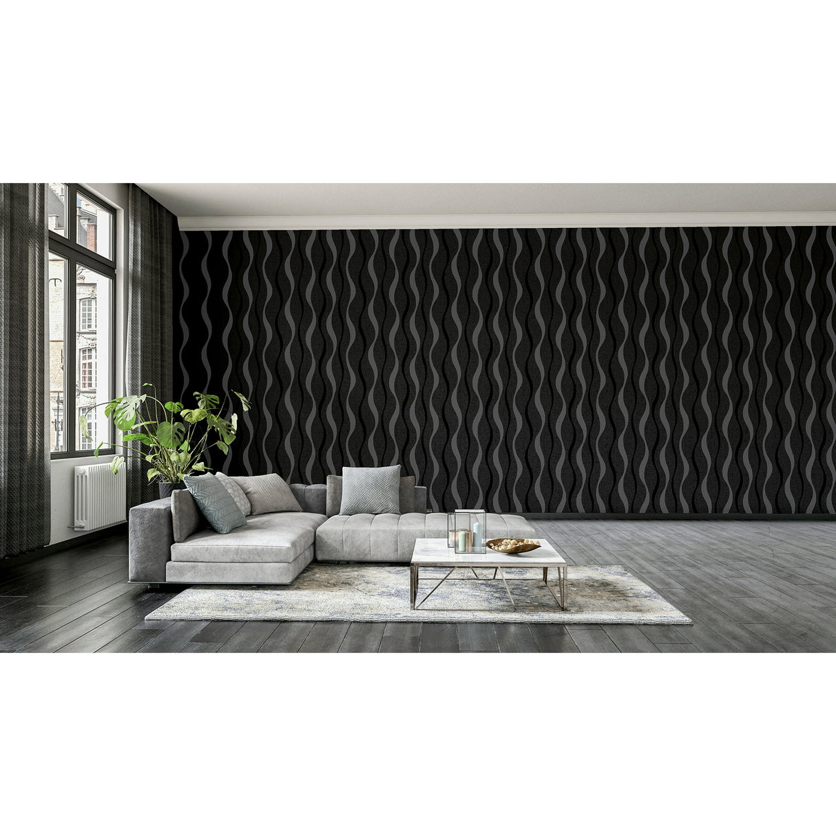 Tazz Black by Arthouse Ribbons Wallpaper – Brewster Home Fashions AH924502