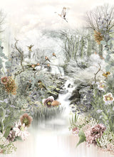 Fable Multicolor Nature Scene Wall Mural with Birds and Floral Motif - Komar 4-203