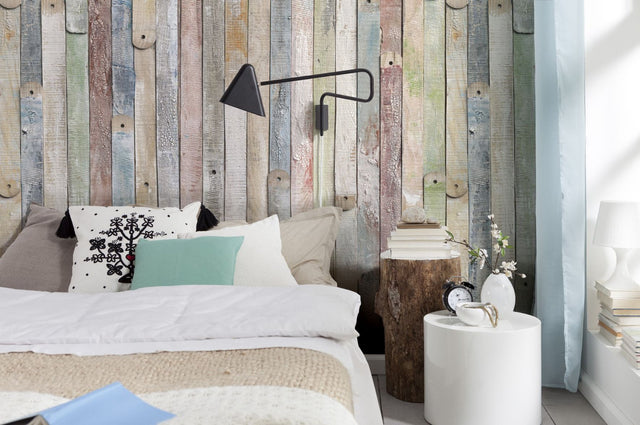 Vintage Wood Multicolor Faux Effects Scenic Wall Mural - Komar 4-910