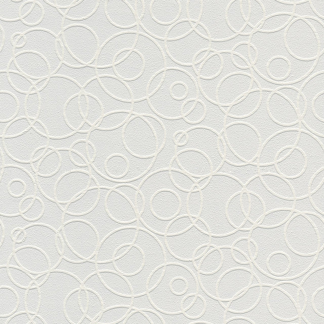 Artemisia White Circles Paintable Wallpaper with Retro Geometric Texture - Brewster 4000-1045-19