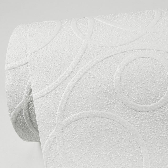 Artemisia White Circles Paintable Wallpaper with Retro Geometric Texture - Brewster 4000-1045-19