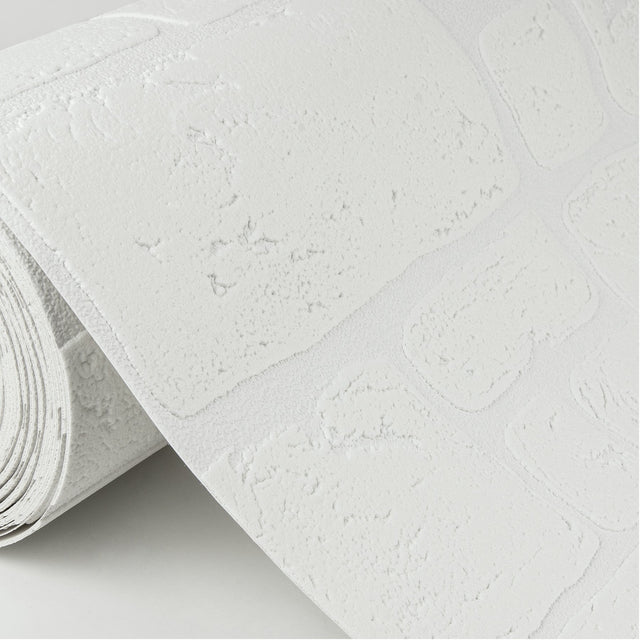 Gaffrey White Stone Paintable Wallpaper with Industrial Abstract Texture Pattern - Brewster 4000-2040-42