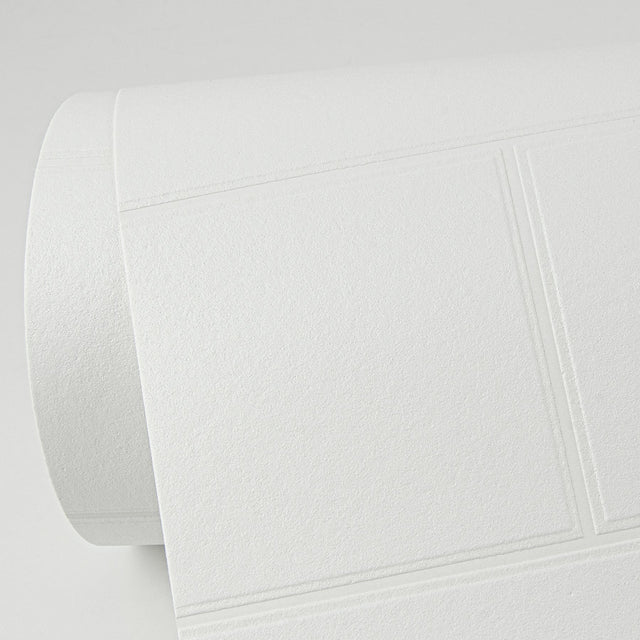Galley White Subway Tile Paintable Wallpaper with Raised Textured Graphic Pattern - Brewster 4000-21399